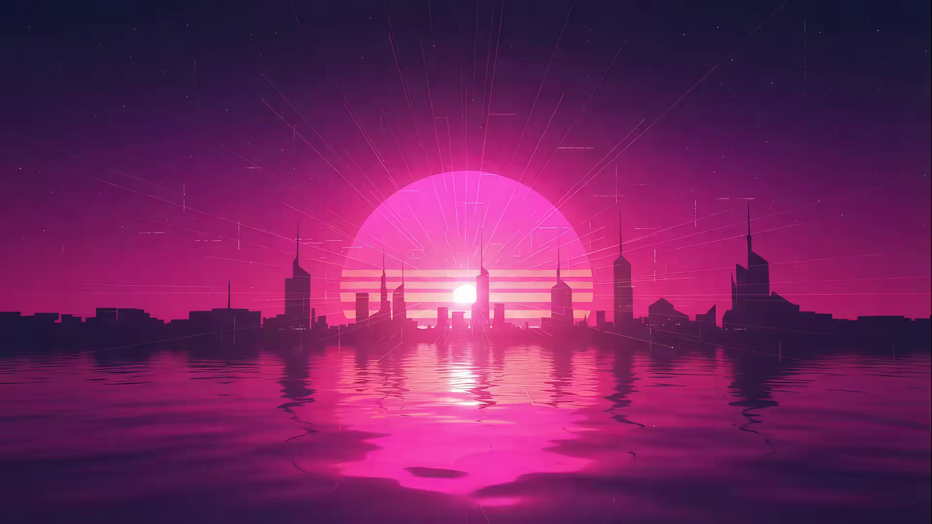 Pink Synthwave Neon City 4K Gif Wallpaper