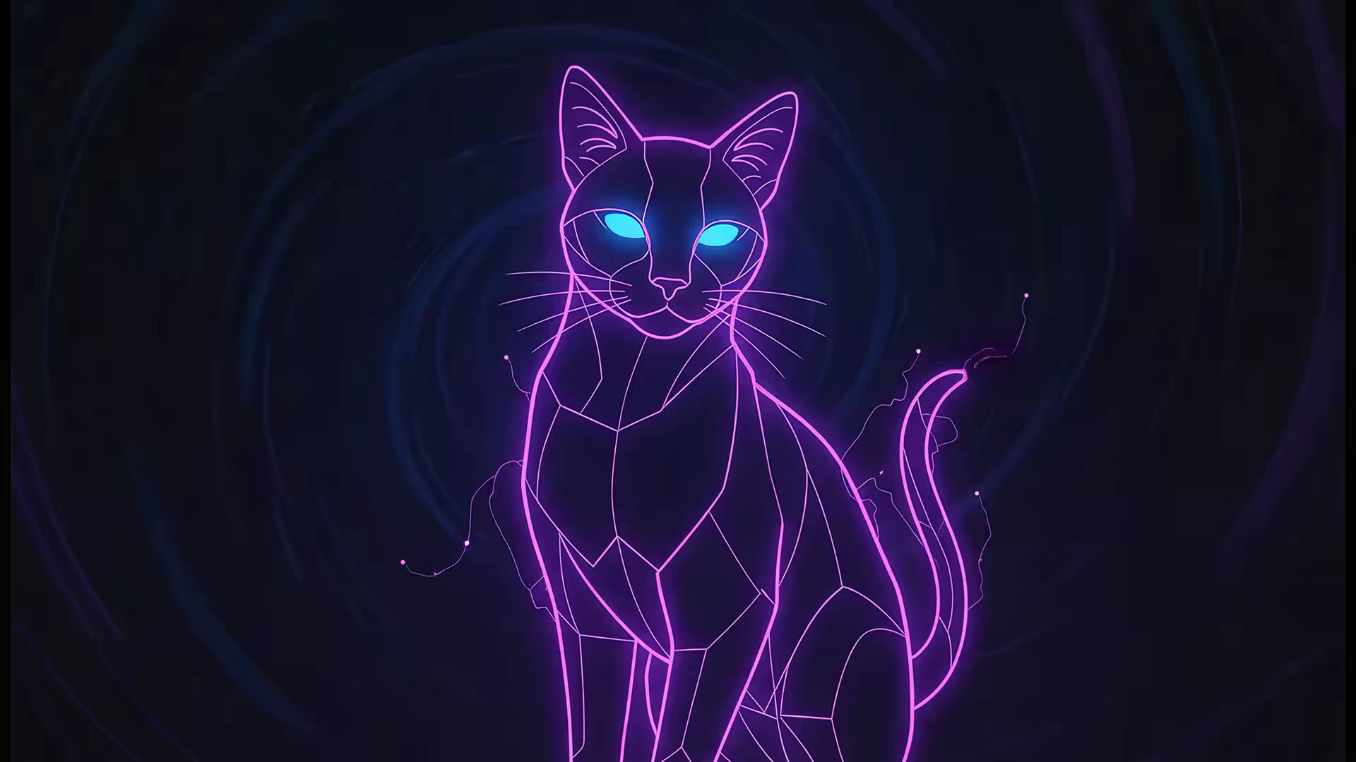 Purple Neon Cat Wireframe 4K Gif Wallpaper