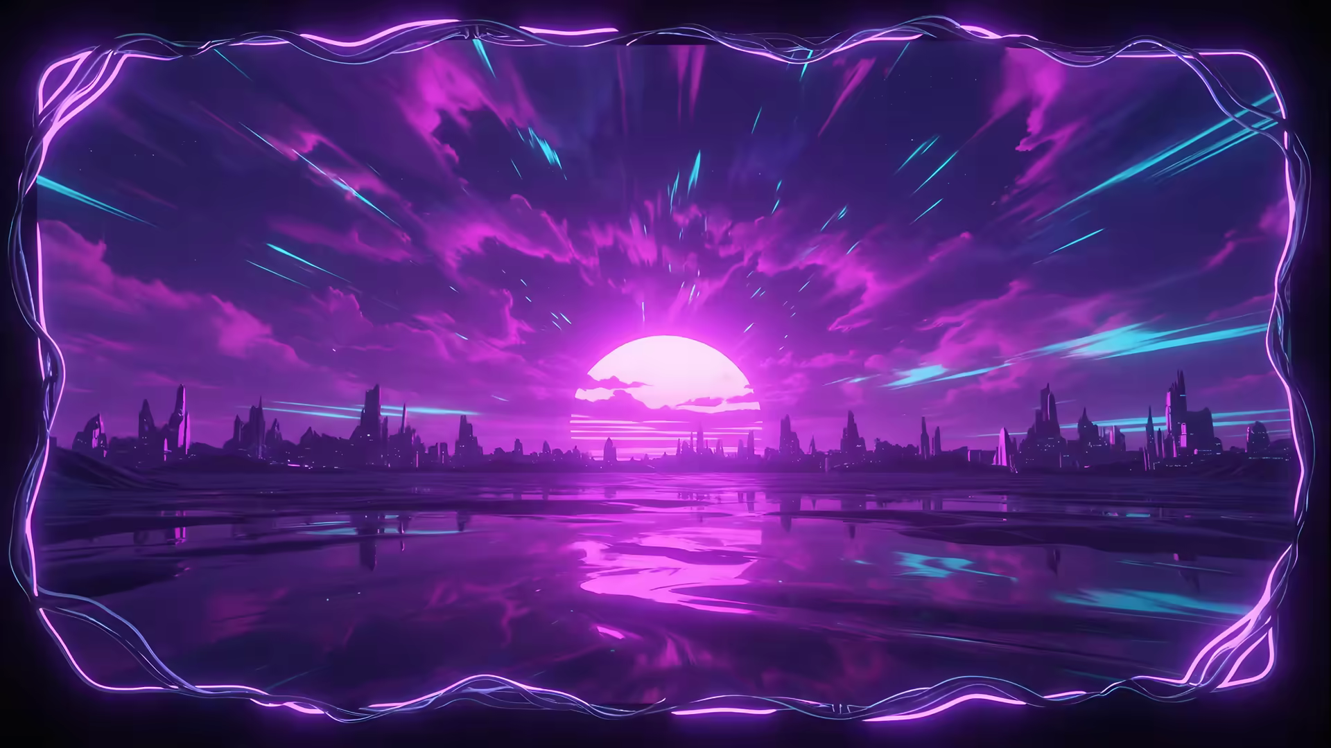 Purple Synthwave Neon City 4K Gif Wallpaper