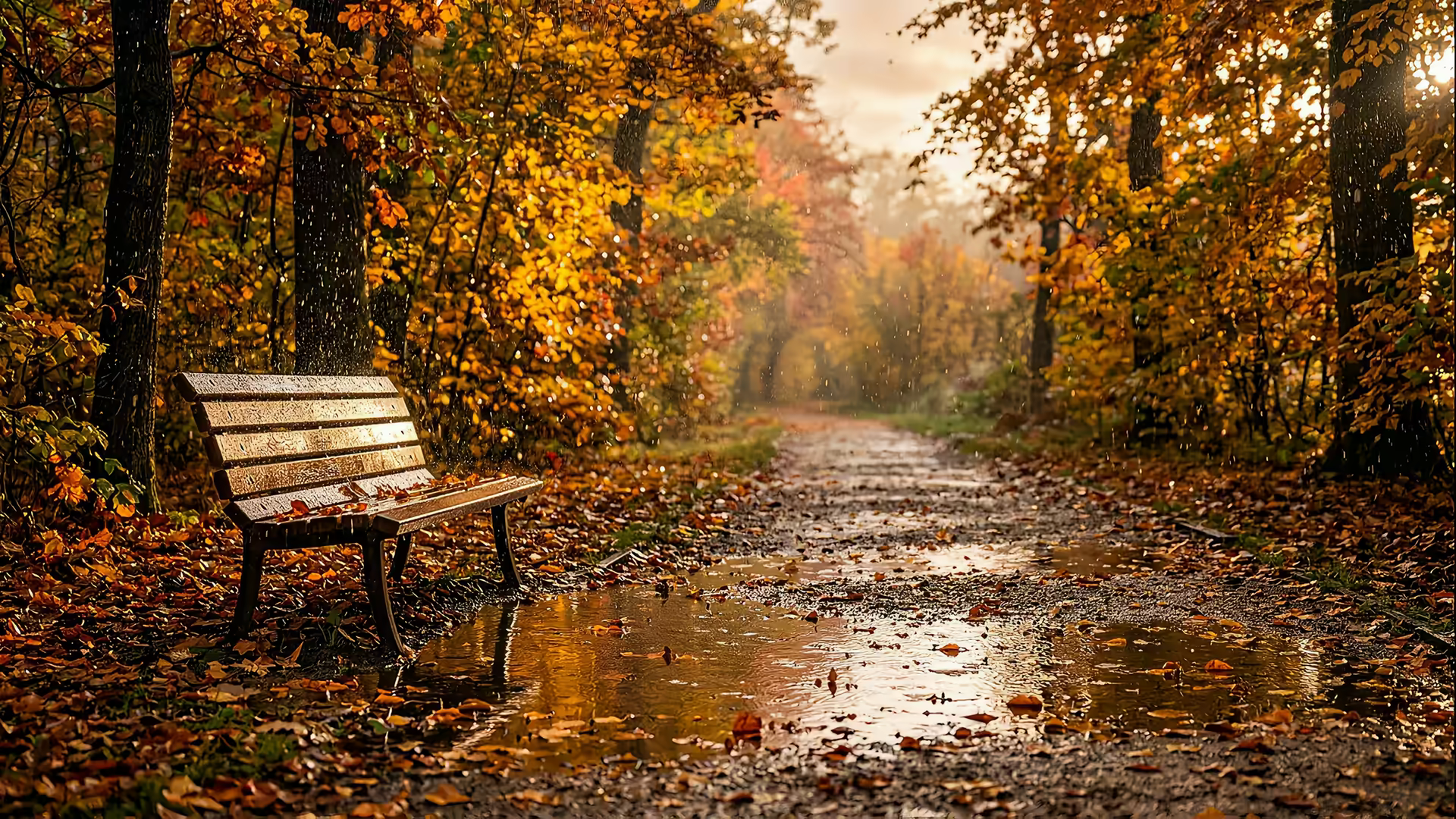 Rain Autumn Park 4K Gif Wallpaper