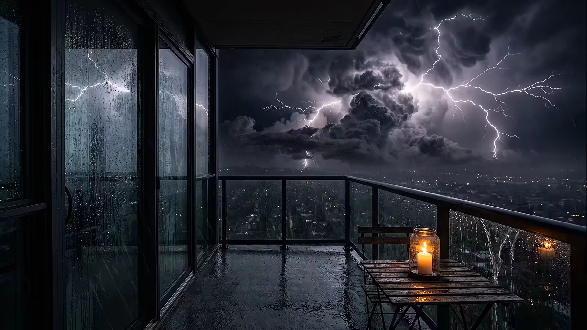 Rain Balcony Thunderstorm 4K Gif Wallpaper