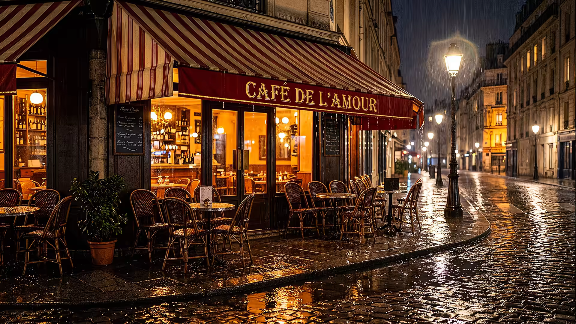 Rain Cafe Terrace Night 4K Gif Wallpaper