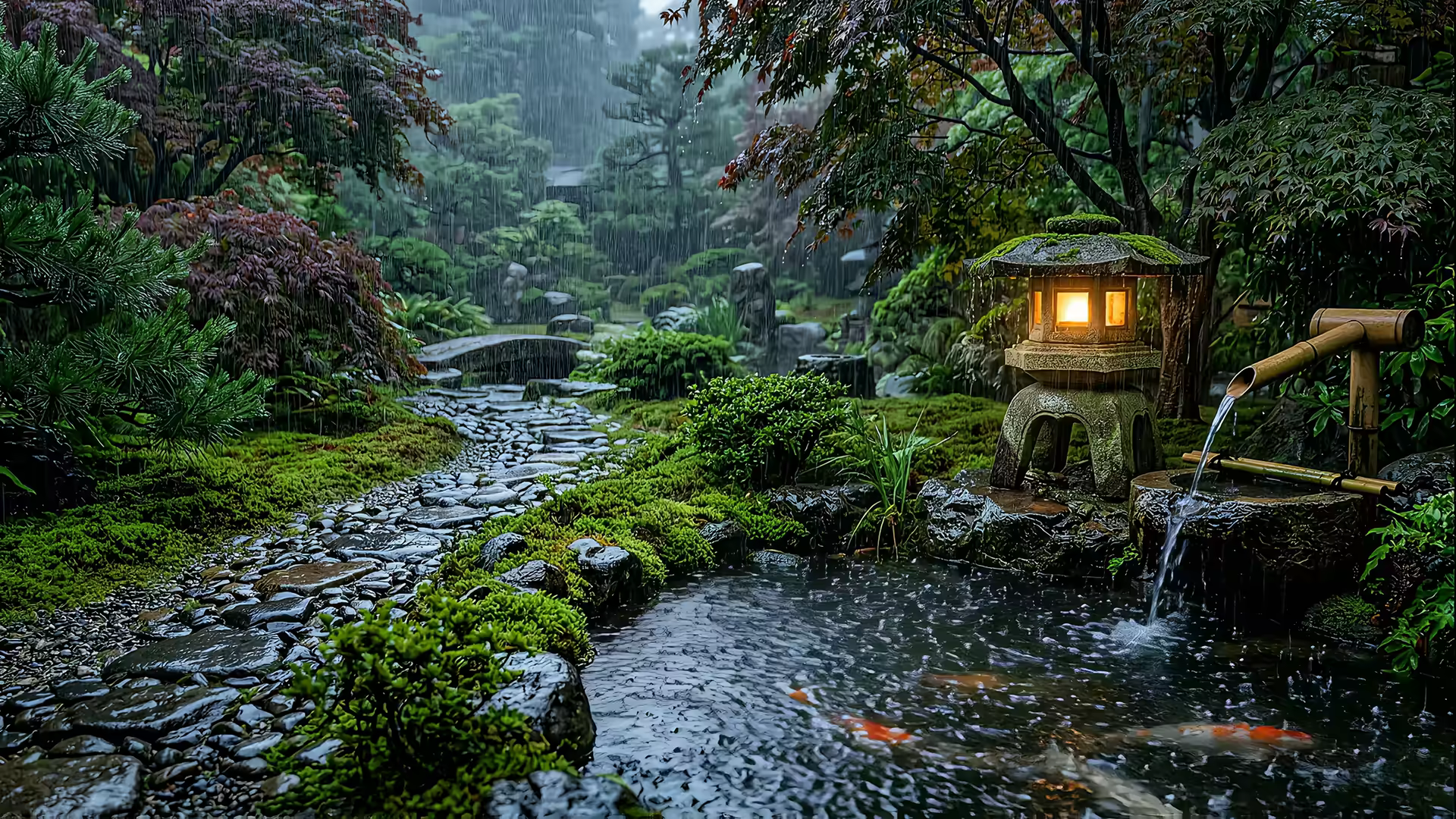 Rain Japanese Garden 4K Gif Wallpaper