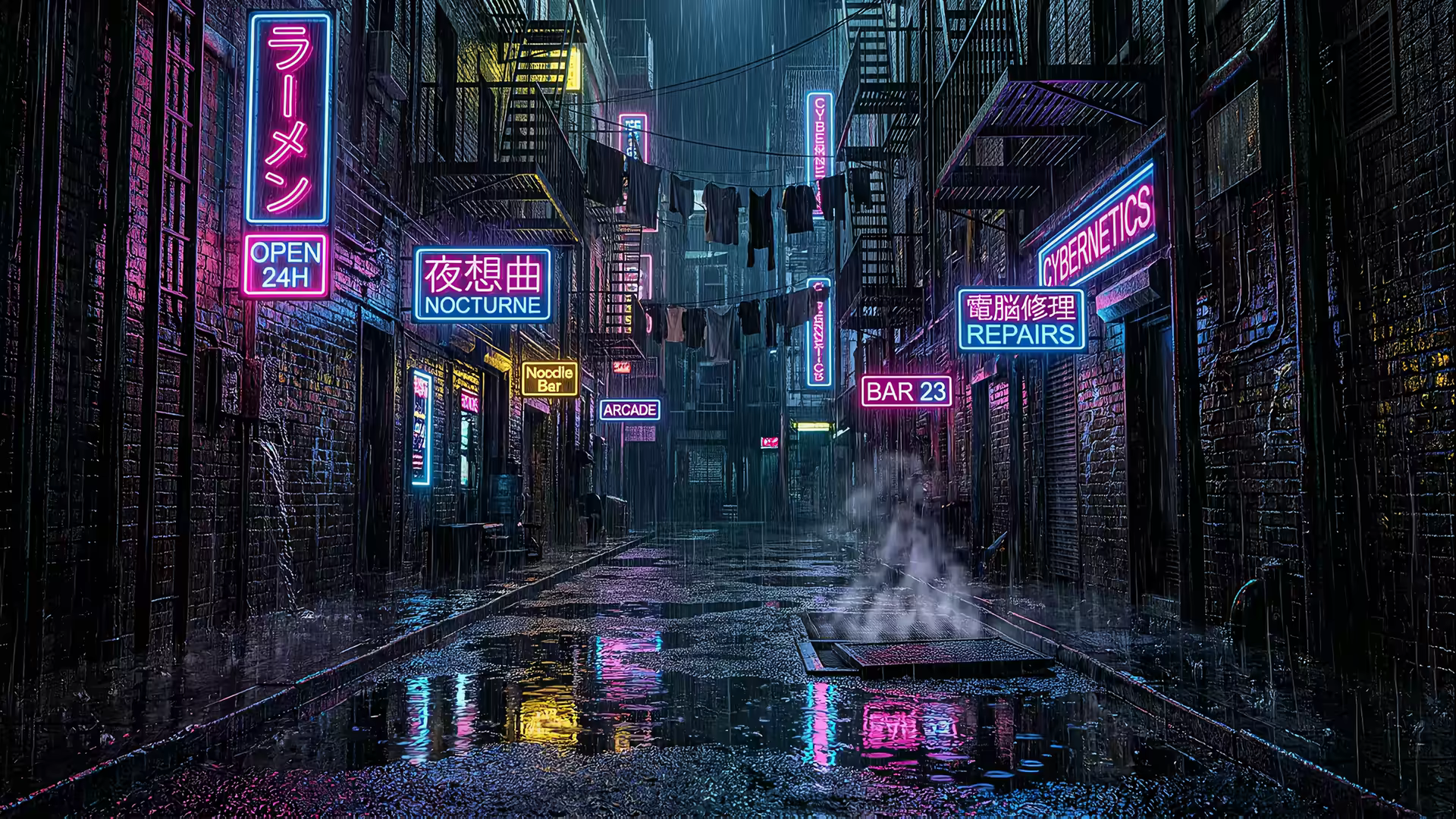 Rain Neon Alley Night 4K Gif Wallpaper