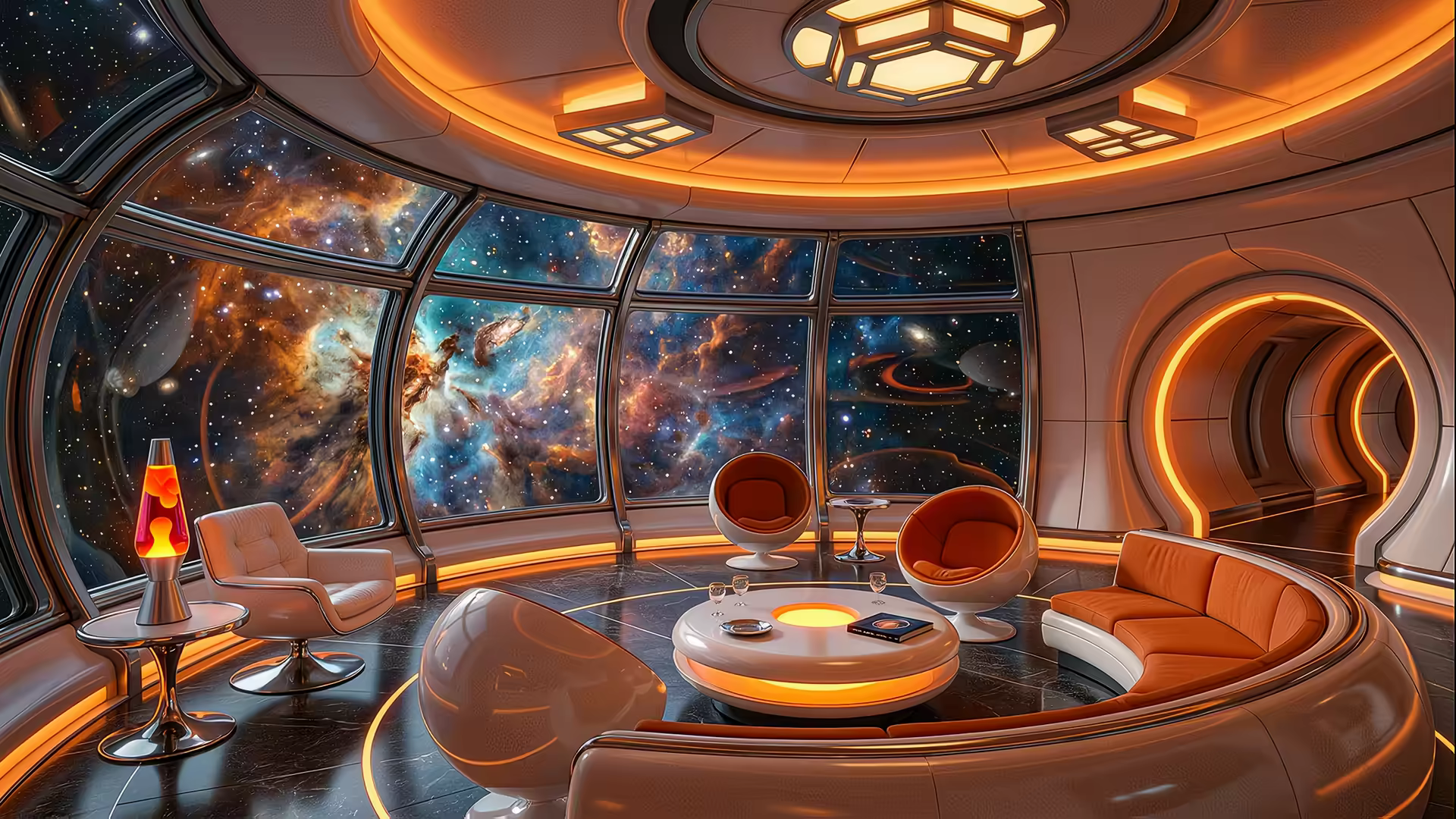 Retro Futurism Space Lounge 4K Gif Wallpaper