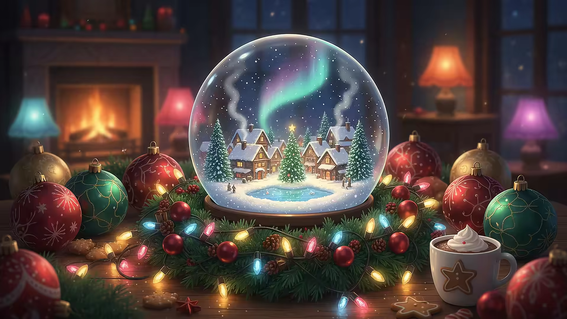 Snowglobe Winter Cabin Candlelight 4K Gif Wallpaper