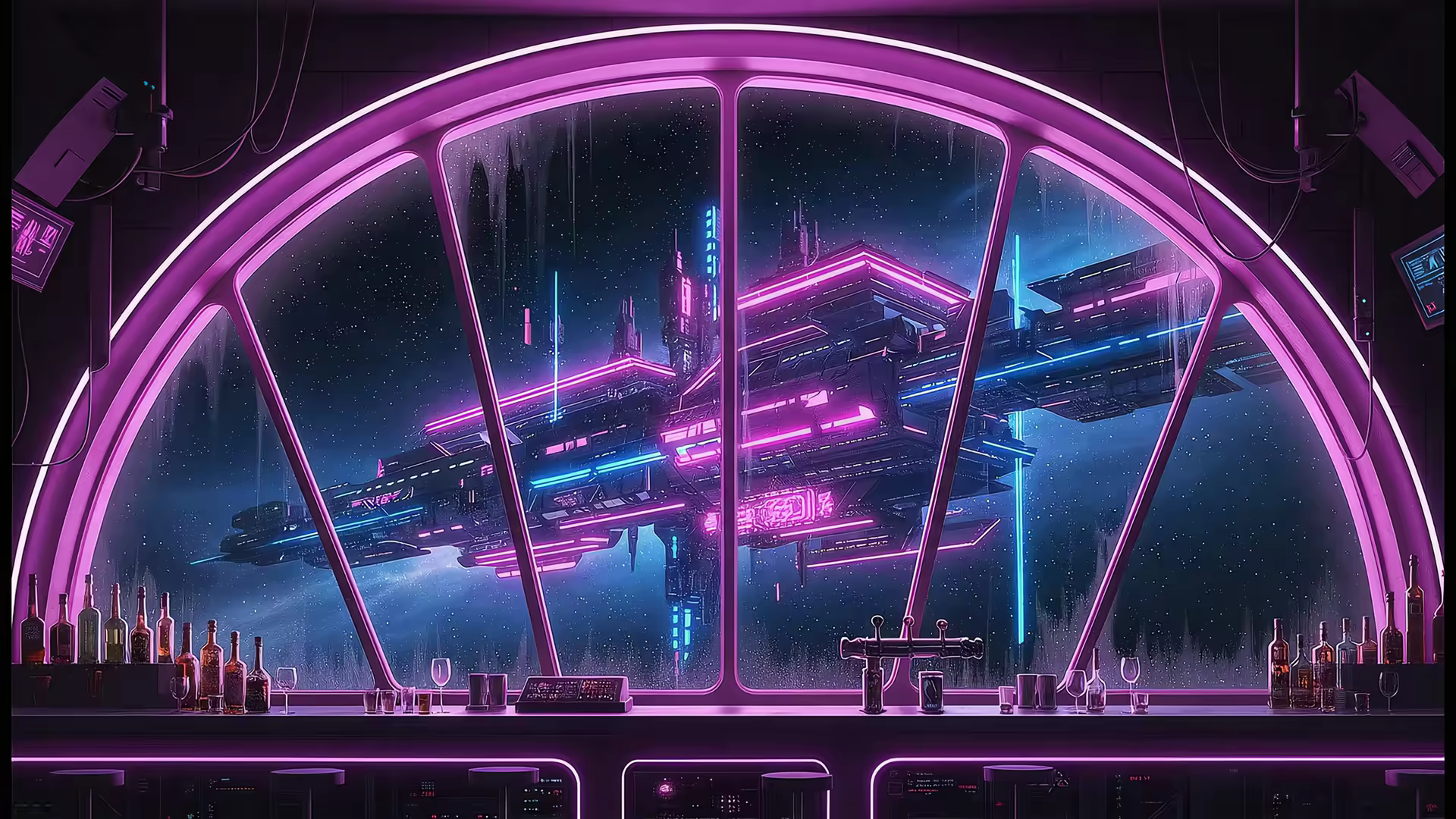 Space Neon Bar 4K Gif Wallpaper