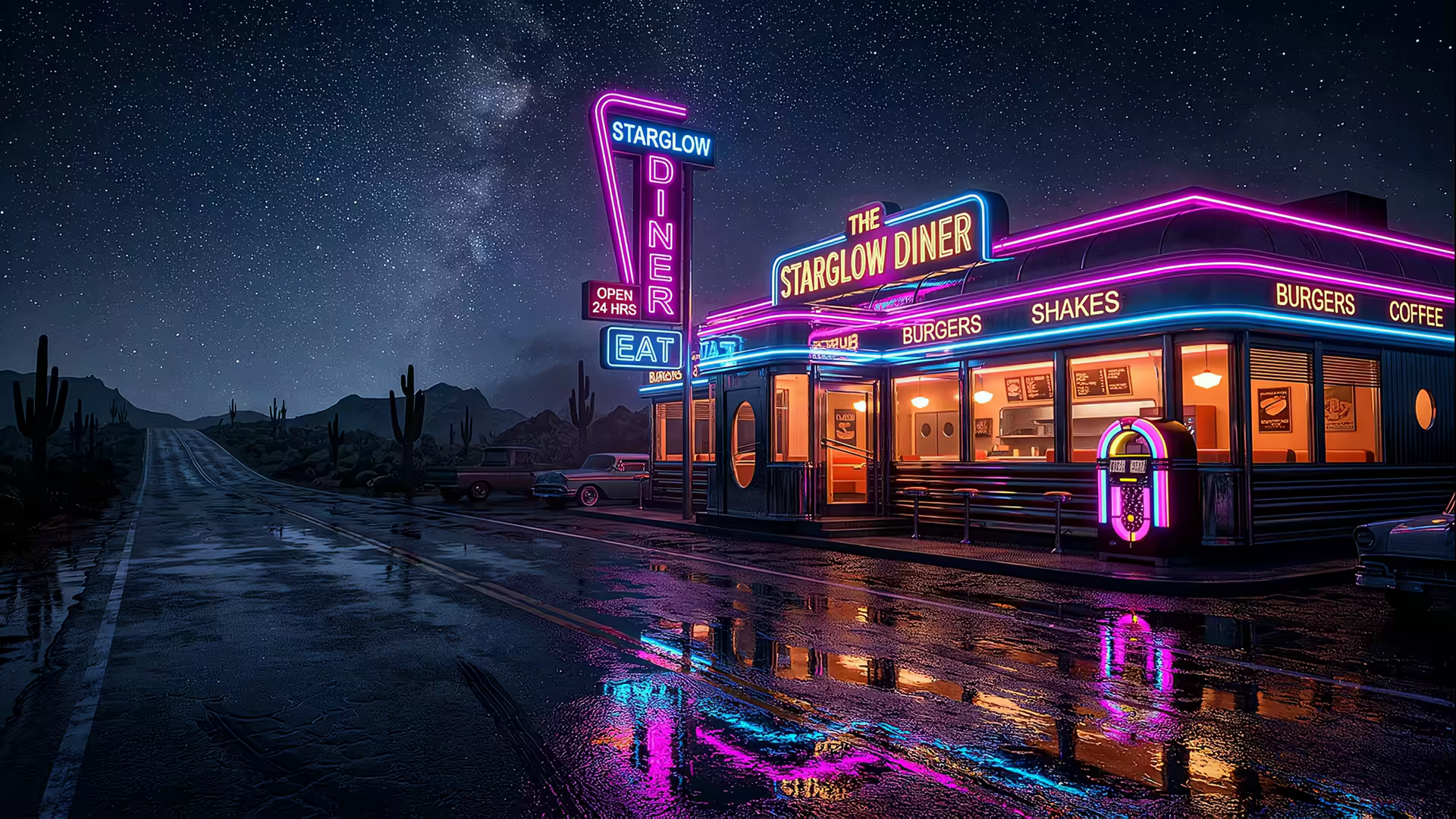 Synthwave Diner Night 4K Gif Wallpaper
