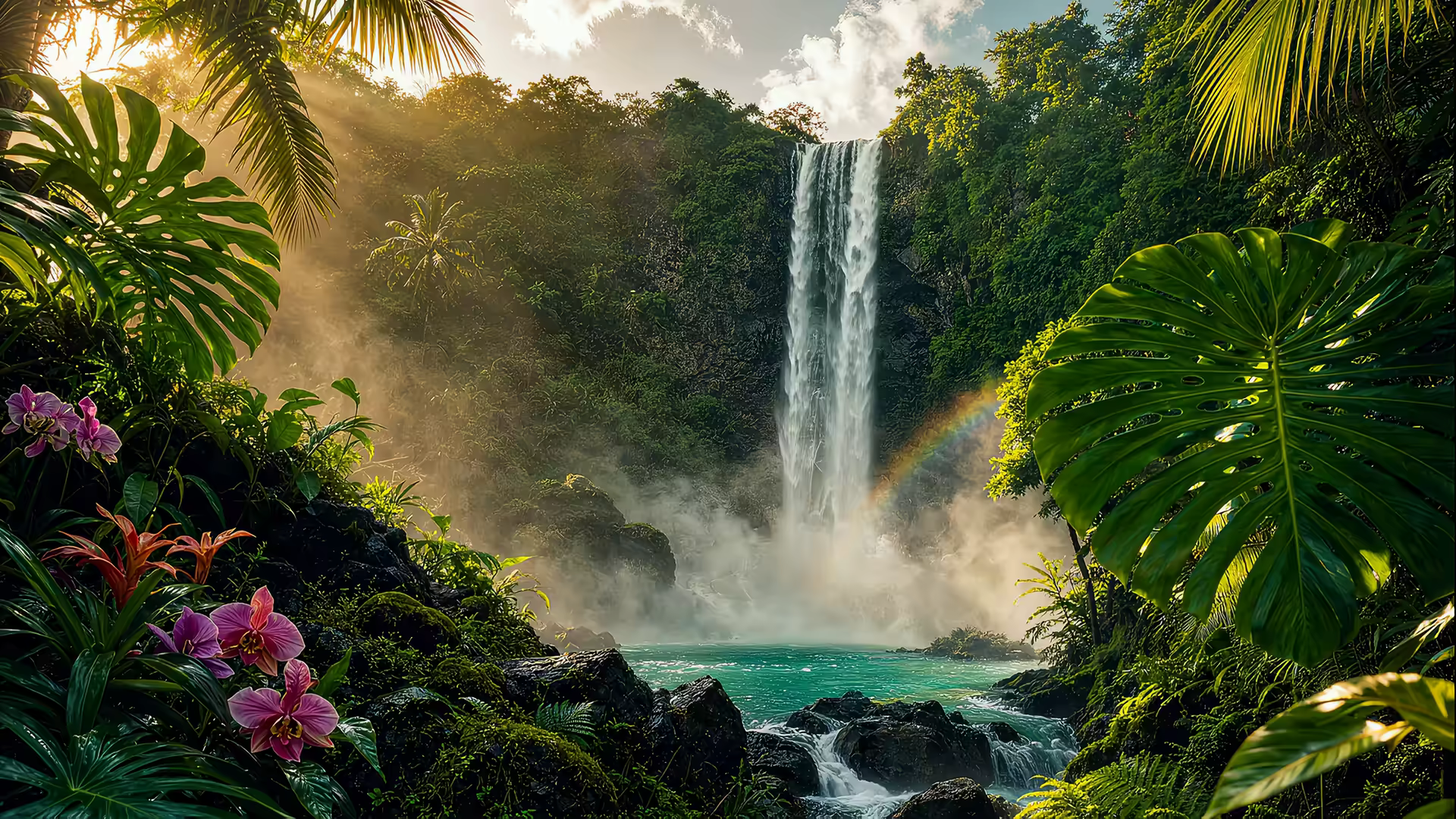 Tropical Jungle Waterfall 4K Gif Wallpaper