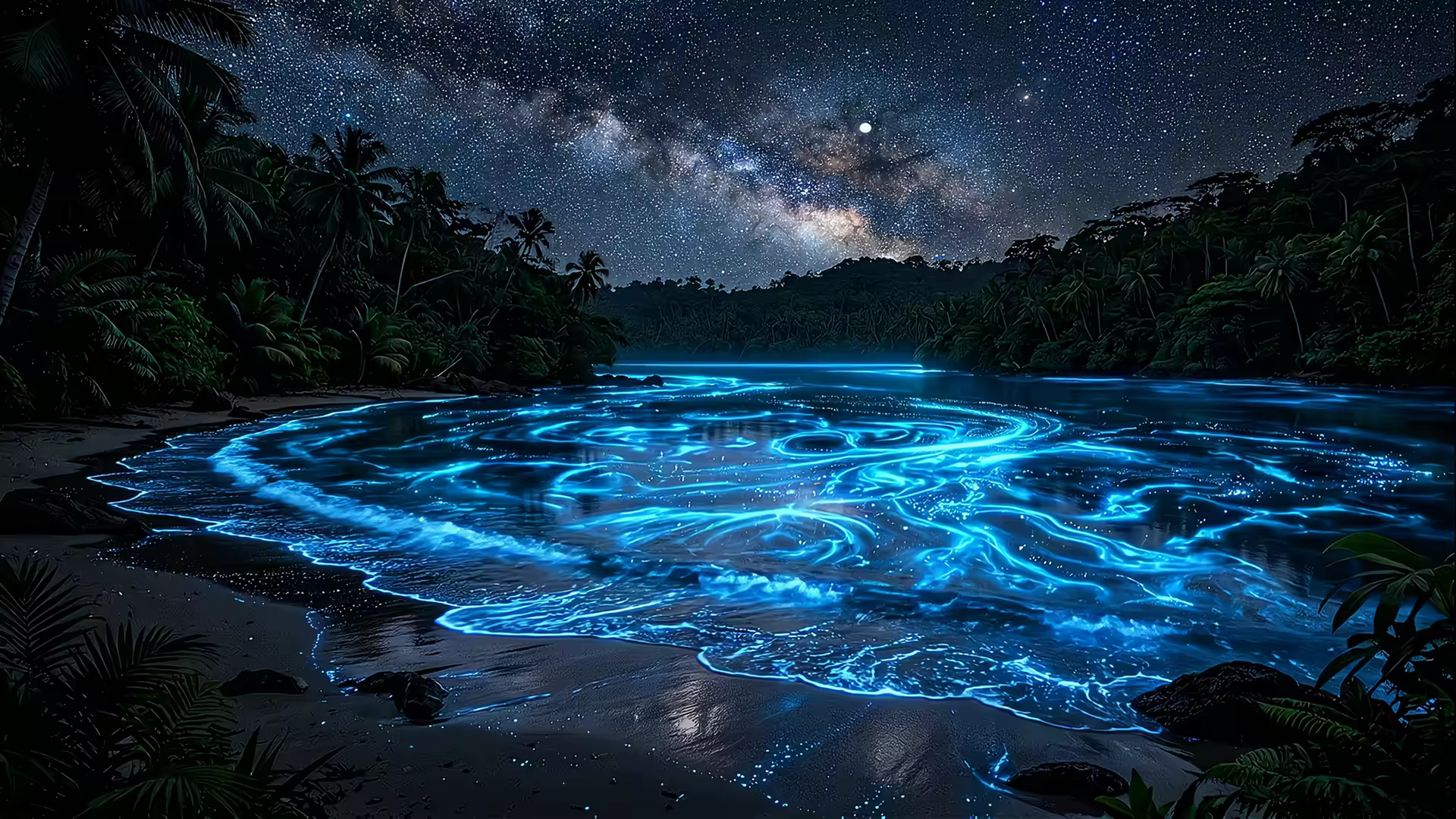 Tropical Lagoon Bioluminescent 4K Gif Wallpaper