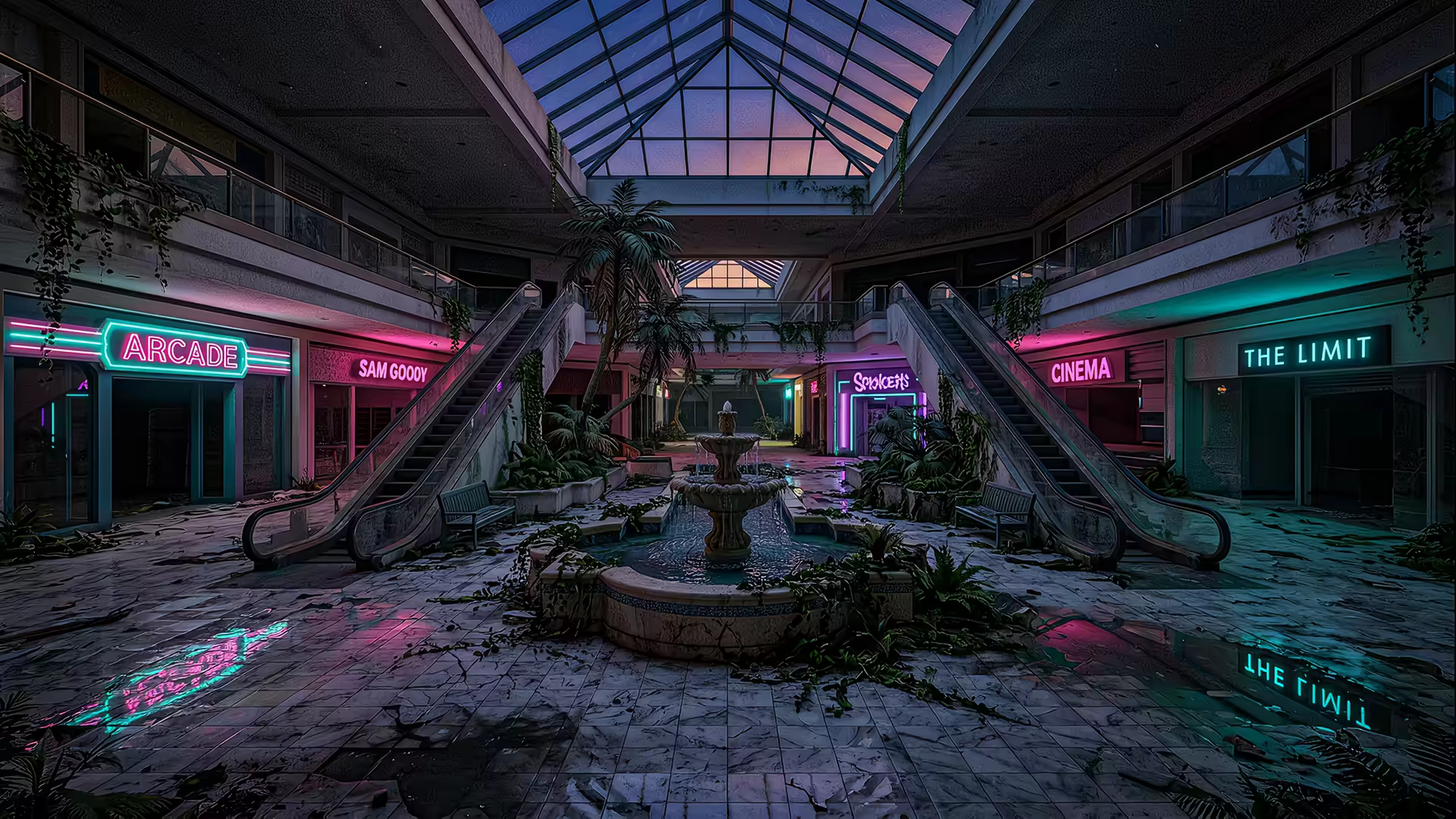 Vaporwave Mall Abandoned 4K Gif Wallpaper