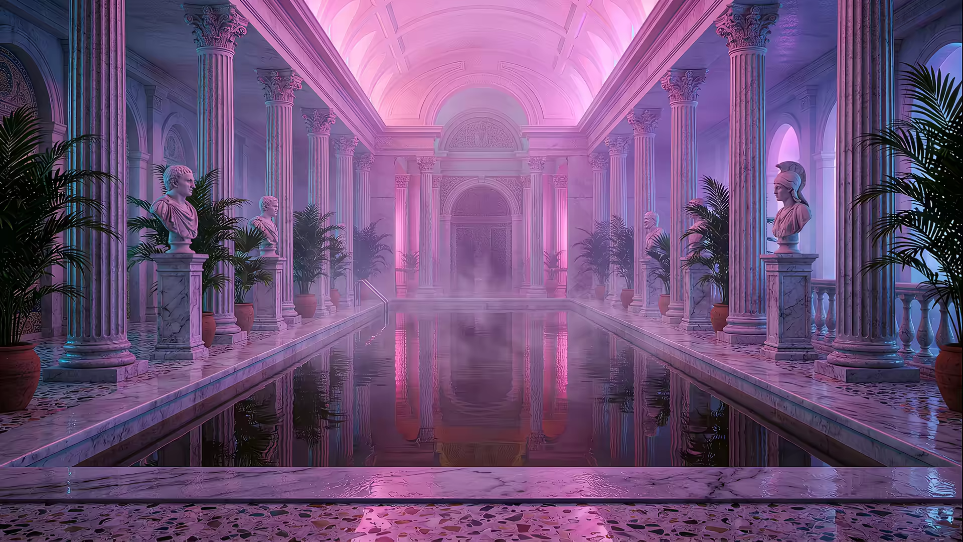 Vaporwave Pool Columns 4K Gif Wallpaper