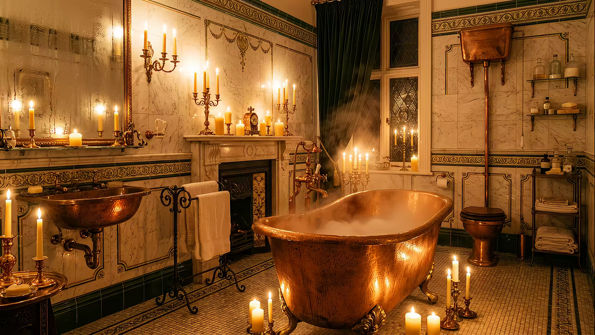 Victorian Bathroom Steam 4K Gif Wallpaper
