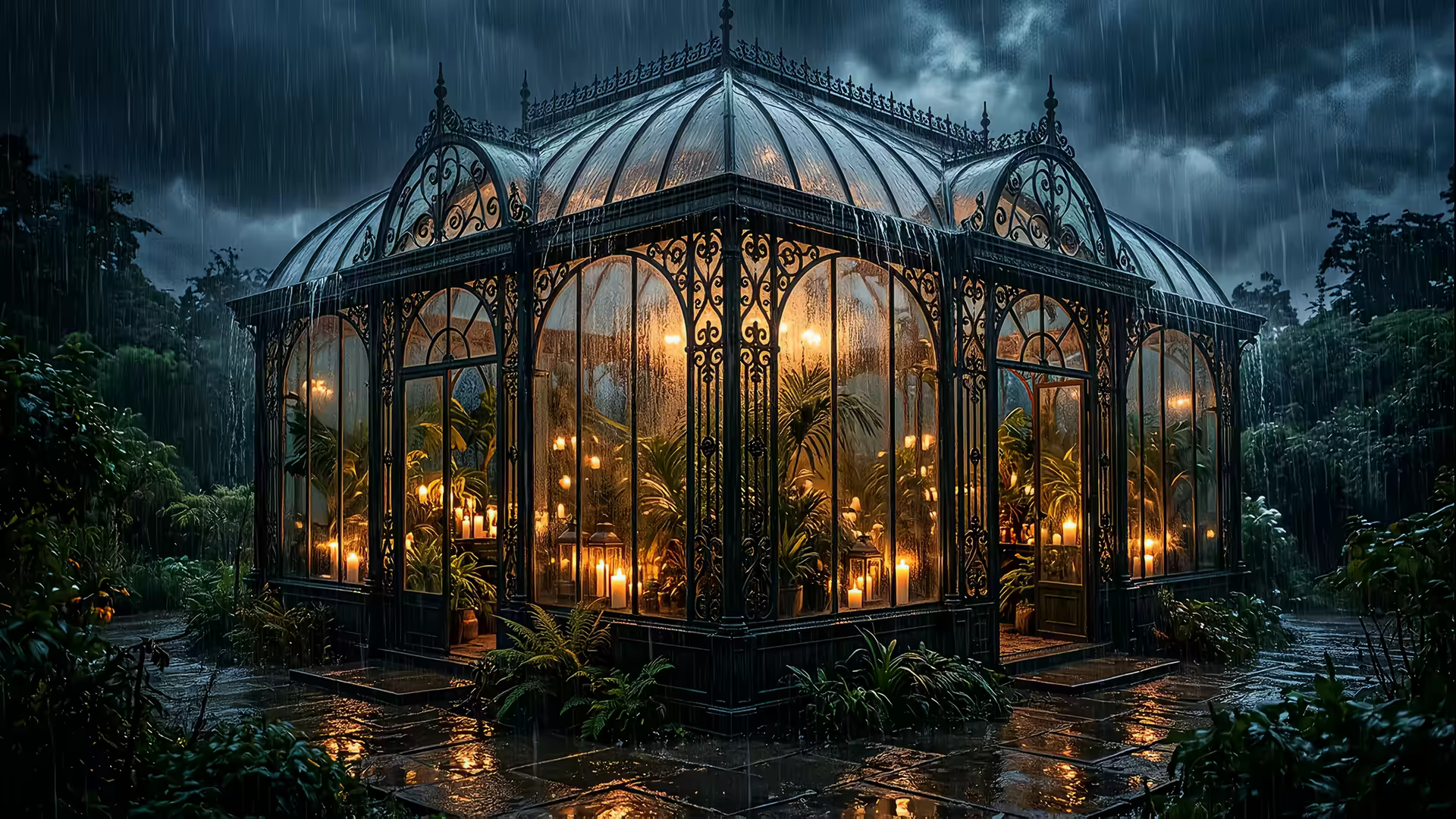 Victorian Conservatory Rain 4K Gif Wallpaper
