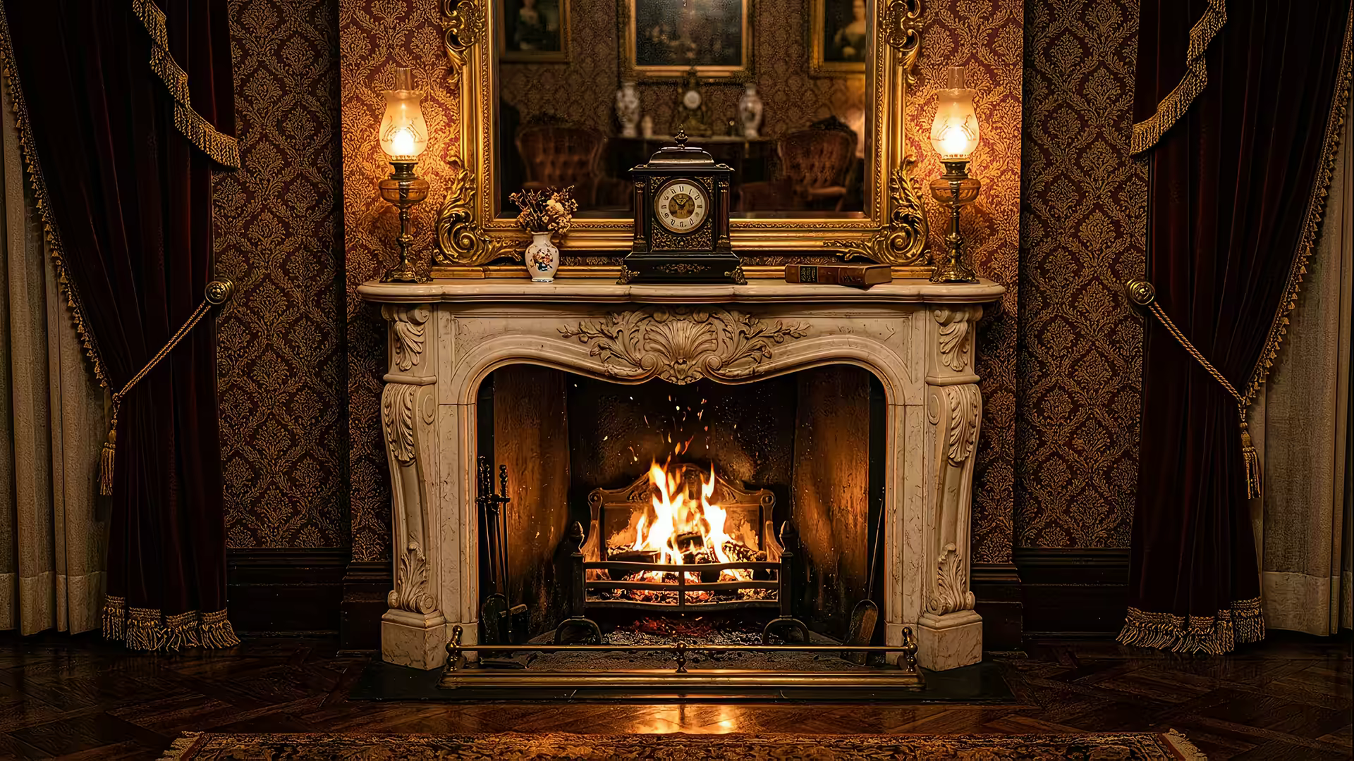 Victorian Parlor Fireplace 4K Gif Wallpaper
