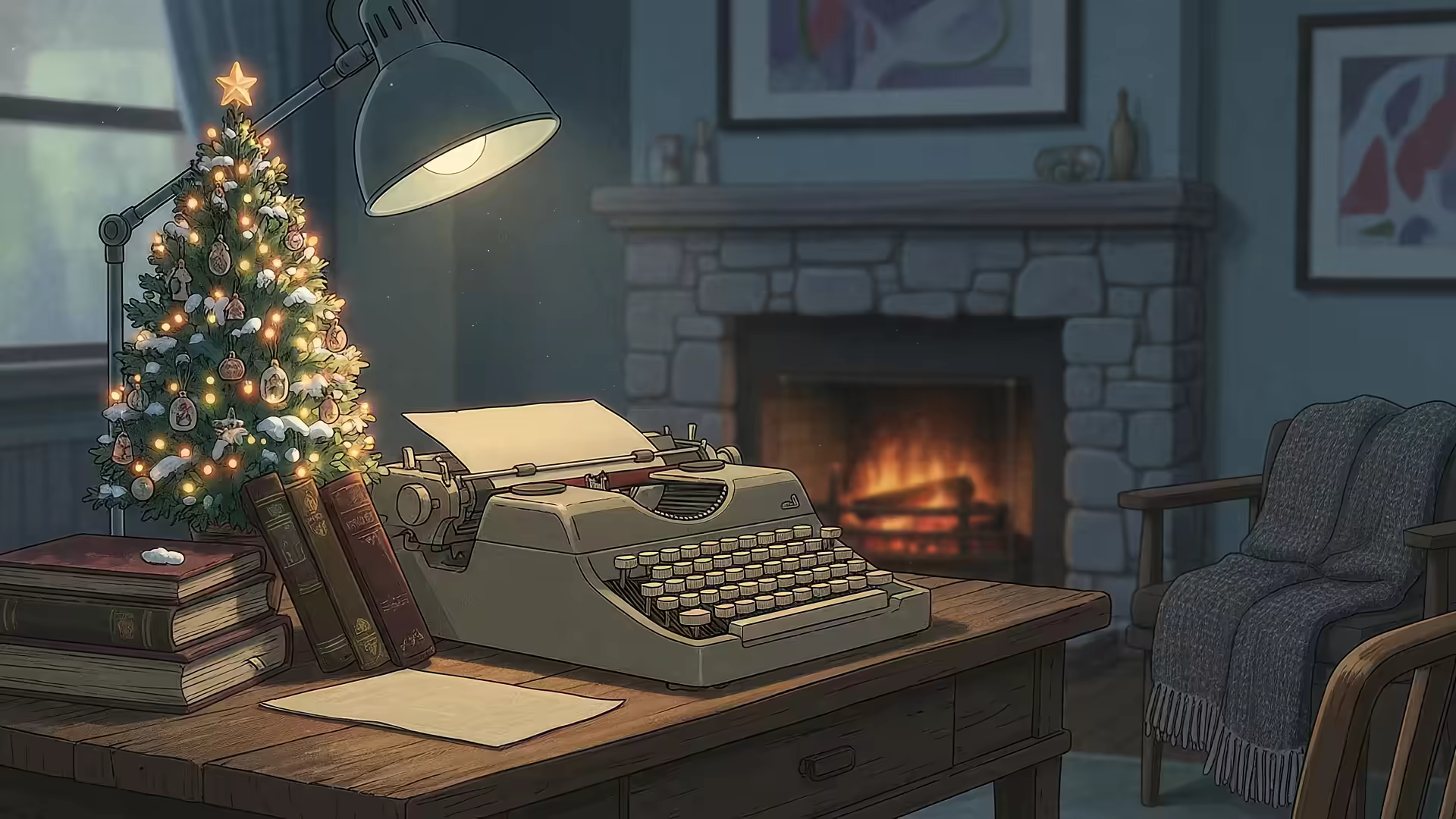 Vintage Typewriter Lofi Christmas 4K Gif Wallpaper