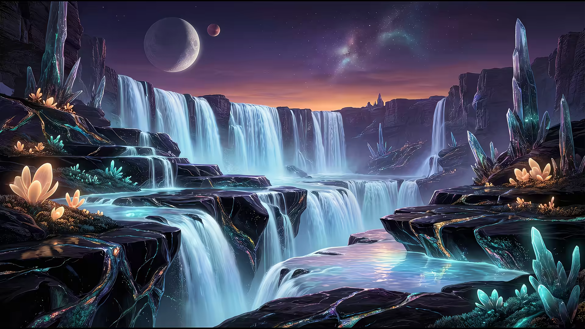 Waterfall Cascade Alien 4K Gif Wallpaper