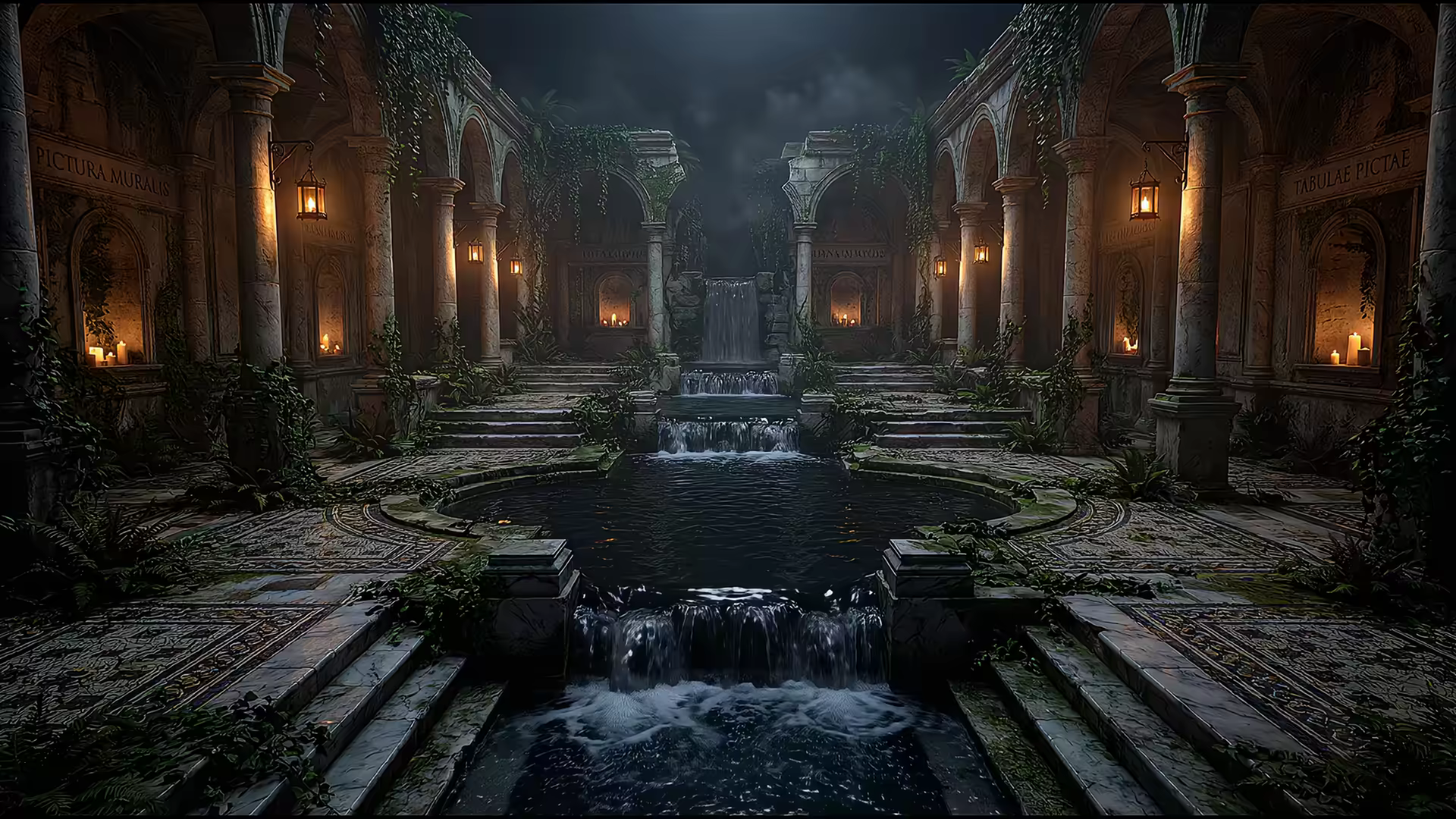 Waterfall Cascade Dark Academia 4K Gif Wallpaper