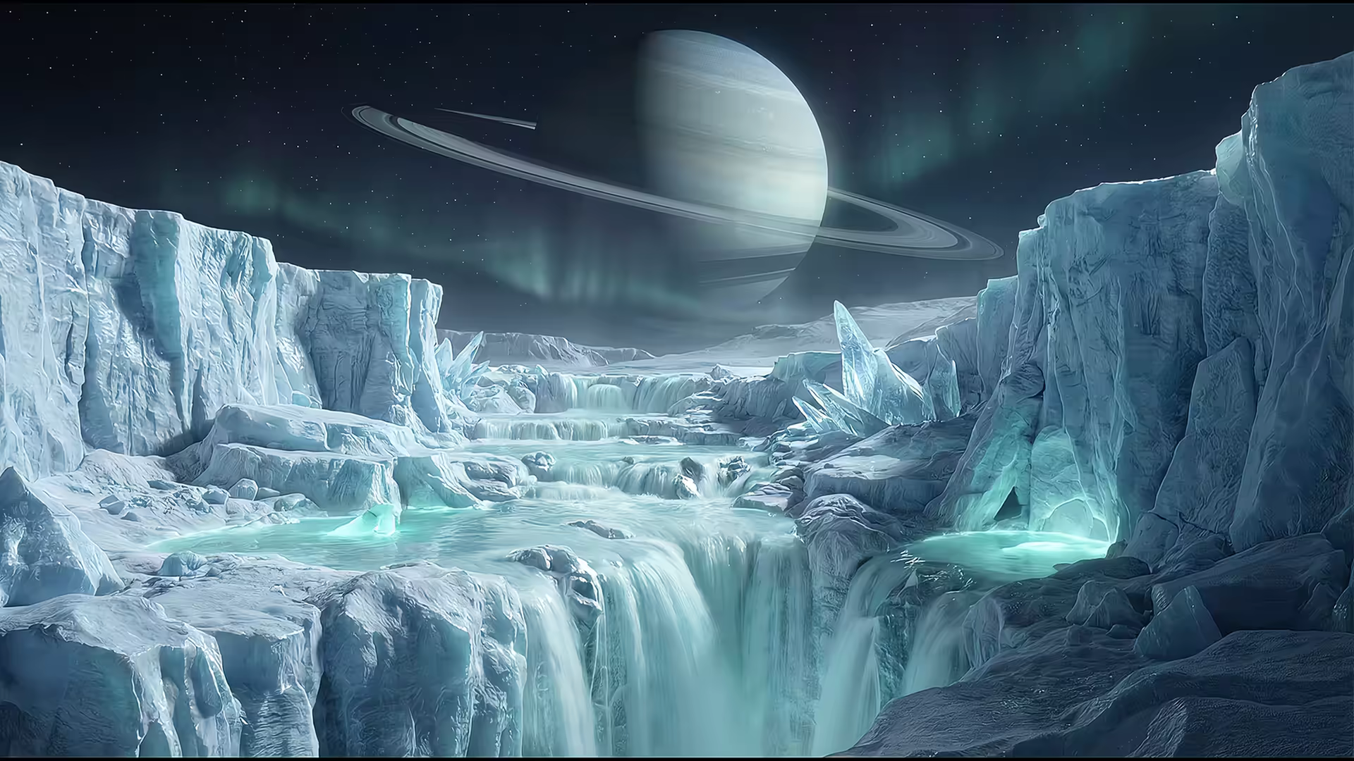 Waterfall Cascade Frozen Moon 4K Gif Wallpaper
