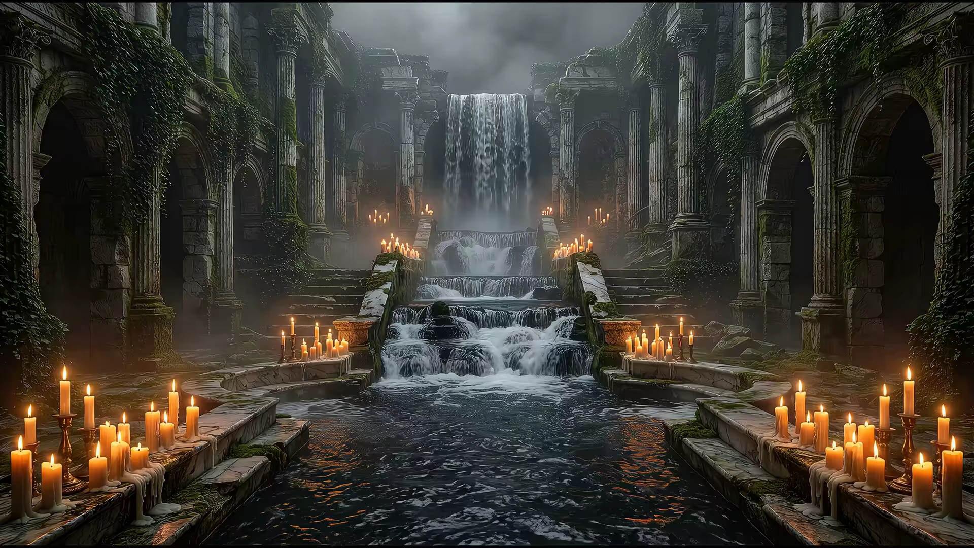 Waterfall Cascade Gothic 4K Gif Wallpaper