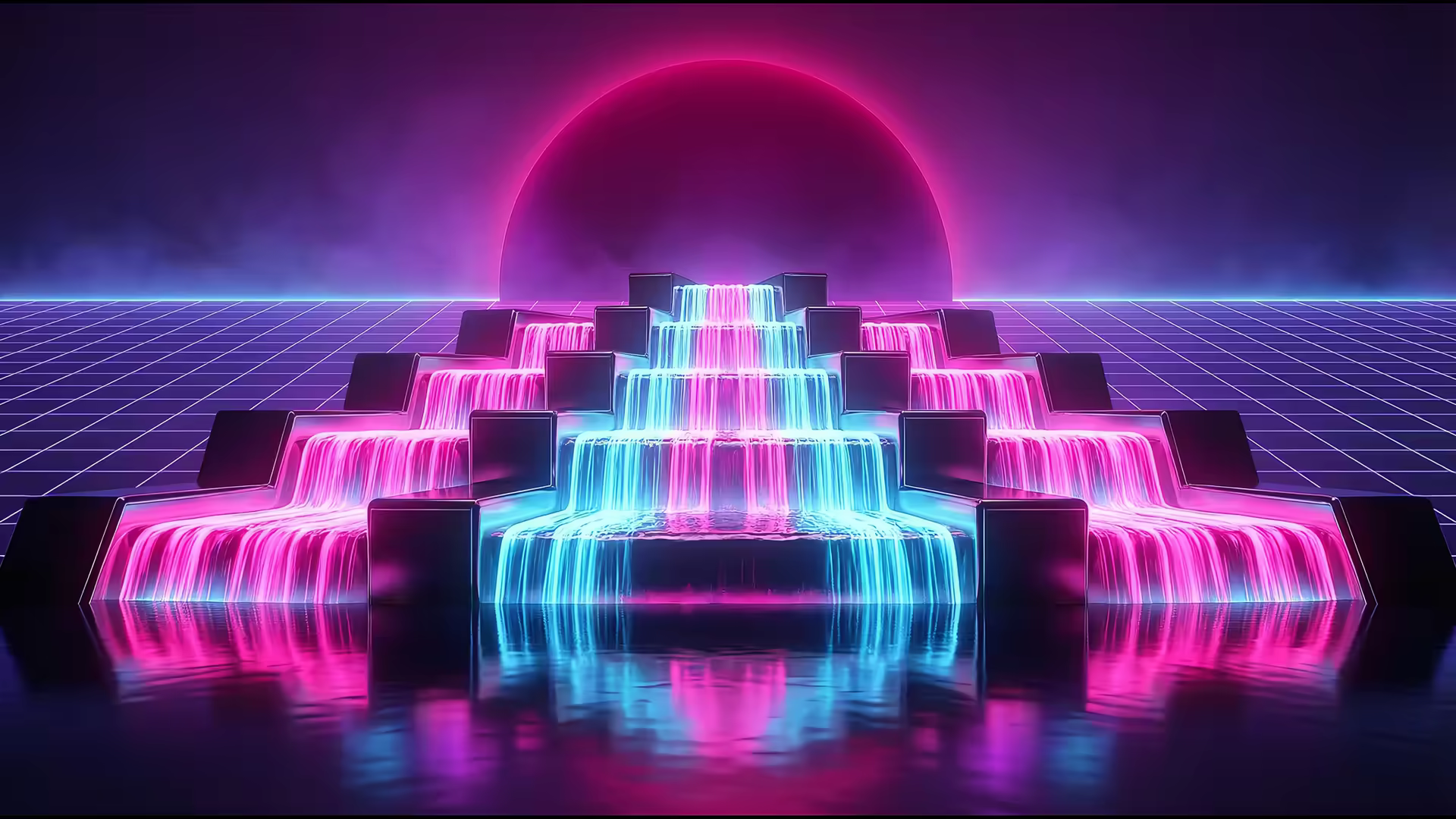 Waterfall Cascade Synthwave 4K Gif Wallpaper